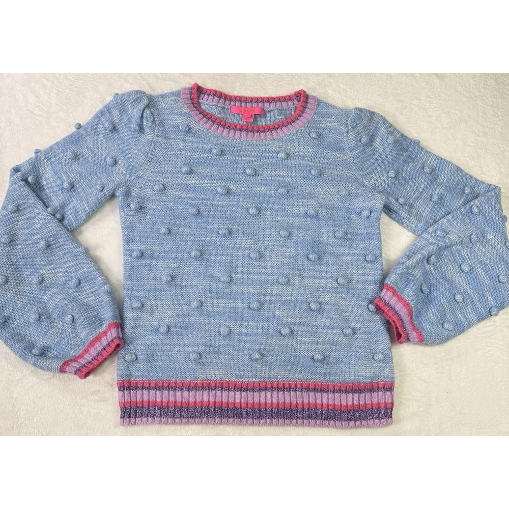 Lilly Pulitzer Kippa Sweater Women S Blue Long Balloon‎ Sleeve Bauble Pom Pom